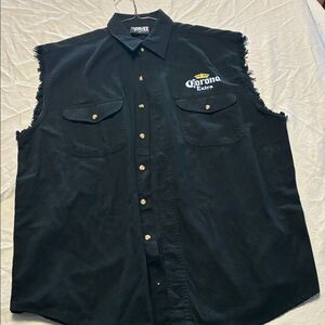Corona Black Sleeveless Button-Up Shirt with Embroidered Logo